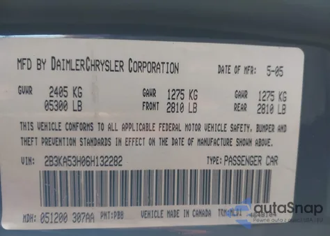 2006 Dodge Charger Rt из США, поврежденный, VIN 2B3KA53H06H132282